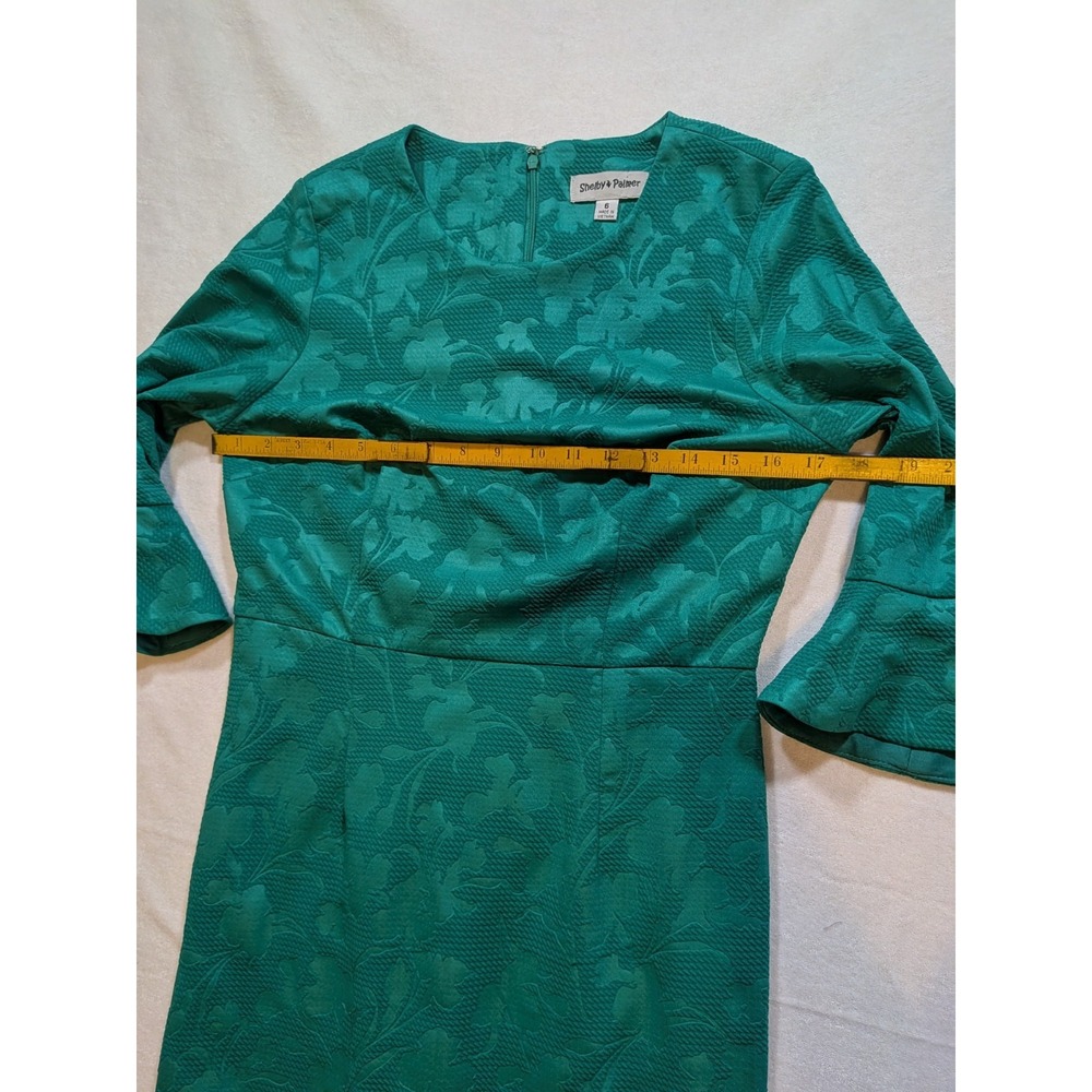 Shelby and palmer green dress size 6 ruffle quarter sleeve business pencil - Picture 3 of 7